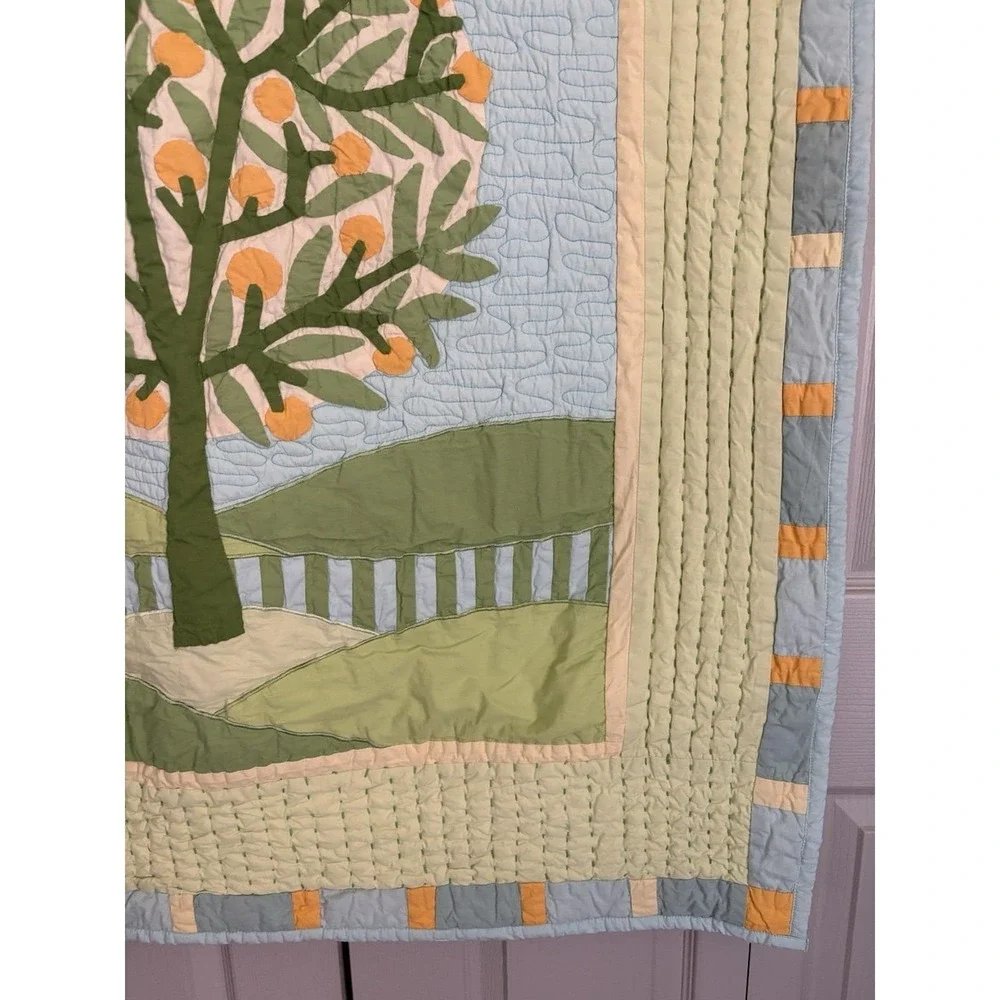 Crate and Barrel The Land of Nod Orange Tree Crib Toddler Bed Quilt Patchwork